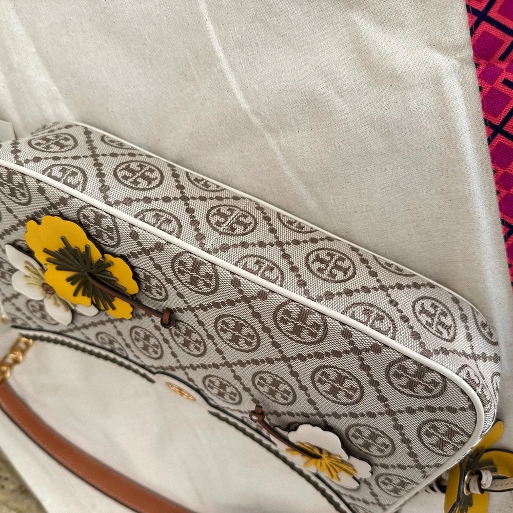 New Tory Burch 🌼 T MONOGRAM BRAIDED FLORAL STUDIO HAZELNUT - Picture 10 of 13
